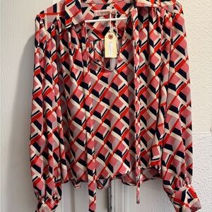 Traffic People Red and Blue Geometric Blouse